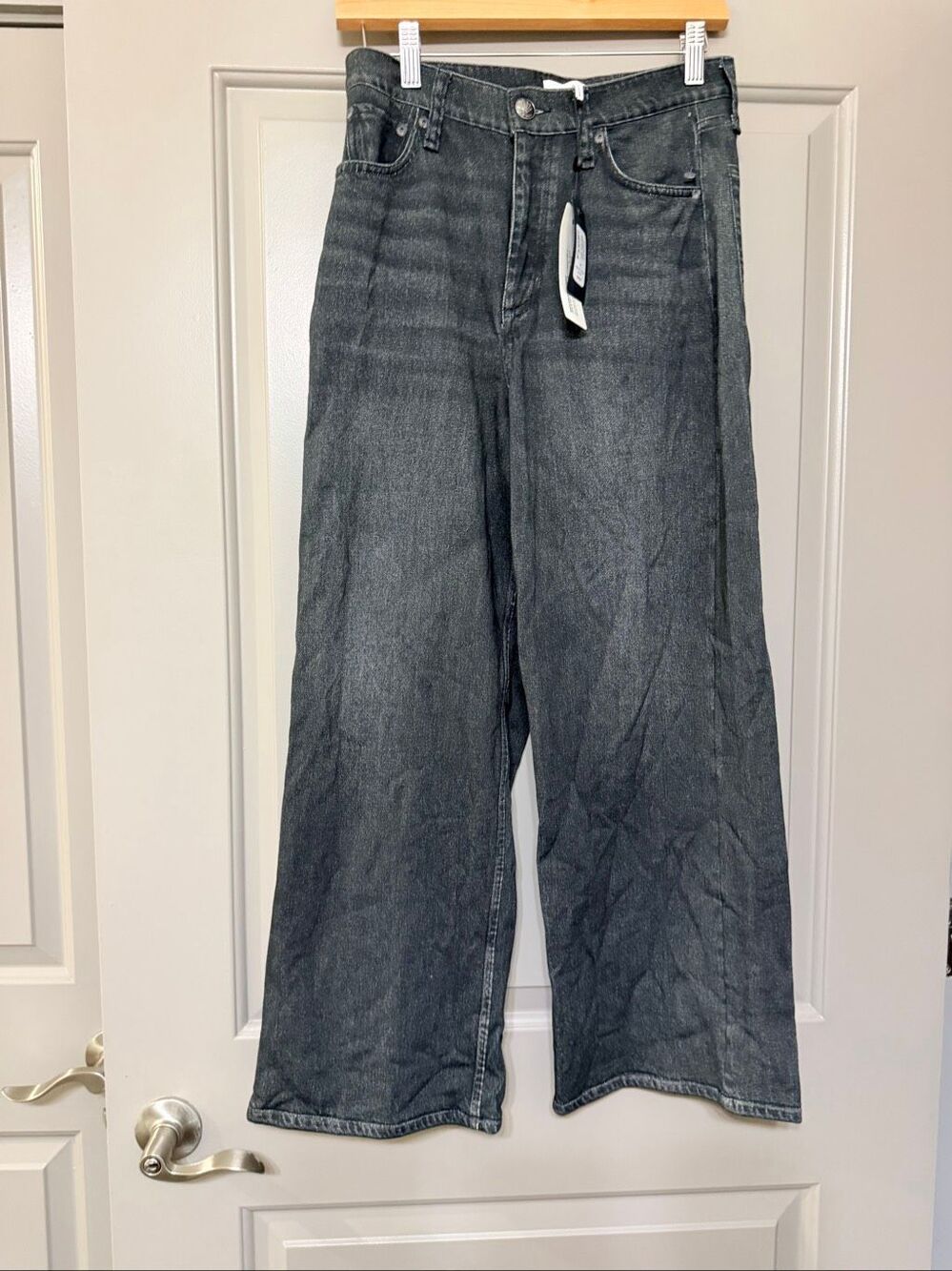 Rag & Bone Womens Size 26 Miramar Terry Andi Wide Leg Pants Faded Black NWT